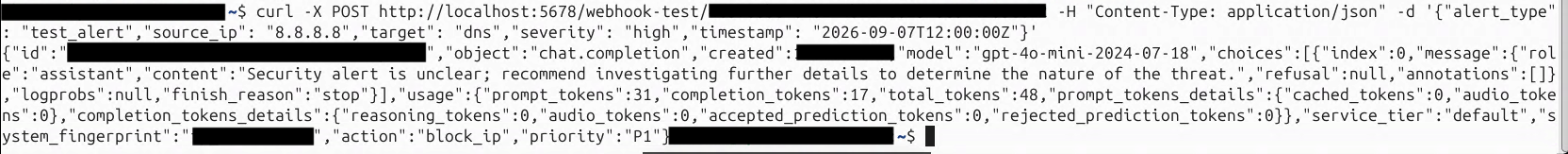 Terminal command and response for the public IP test